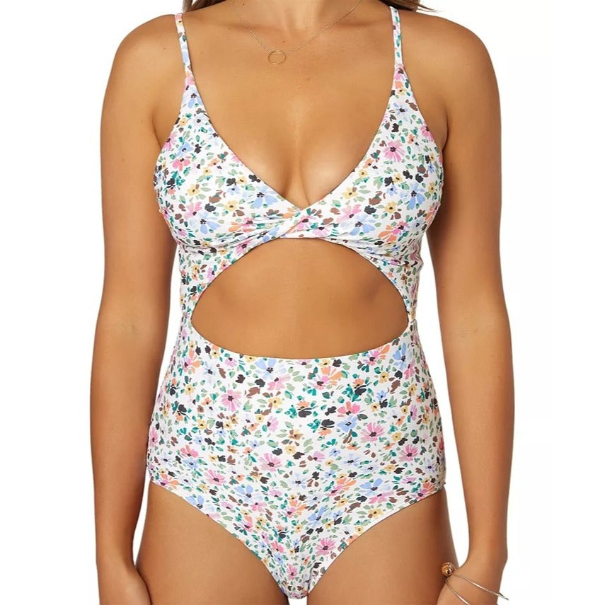 O'Neill Juniors' Maggie Ditsy-Floral Cutout One Piece Swimsuit White M