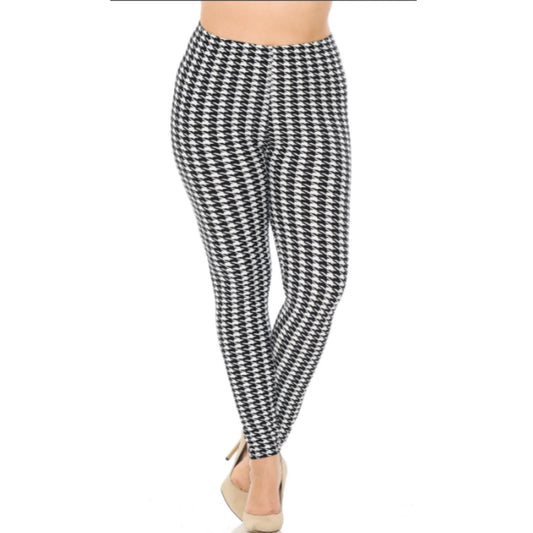 NEW MIX Women's Plus Size High Waisted Houndstooth Print Leggings - Front View