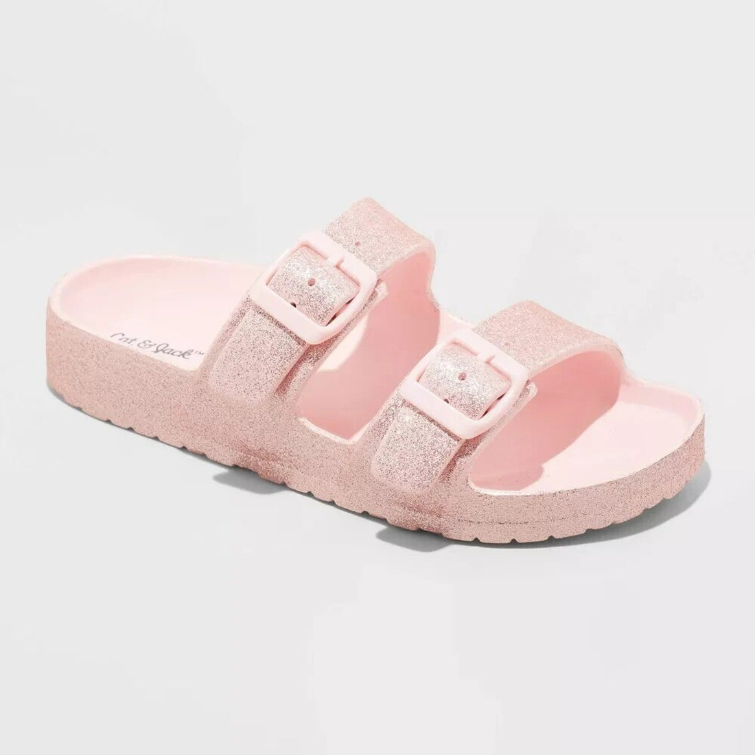 Cat & Jack Girl's Glitter Sandals Slides Adjustable Buckle Pink Sparkle Size 4