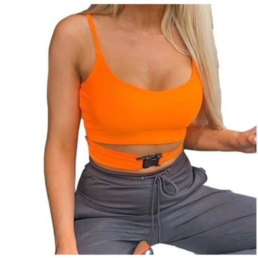 Women's Neon Orange Crop Top - Women's Size Small Buckle Tank Top