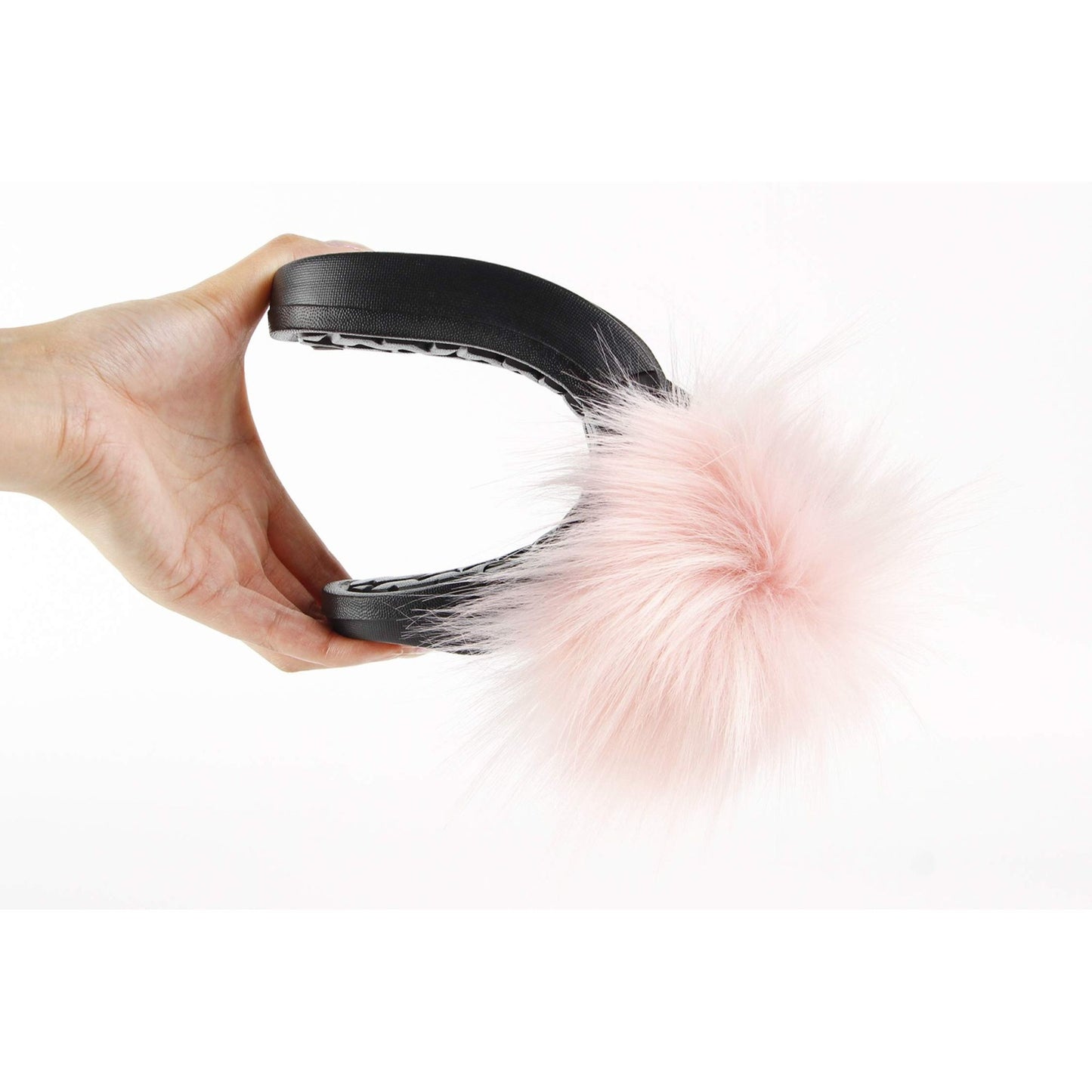 Women's Faux Fur Slippers, Pink Size 6 Open Toe Comfortable Fluffy Slippers