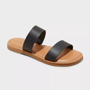 Universal Thread Freya Black Slide Sandals Size 8.5 Two Band Footbed
