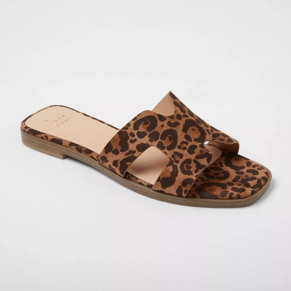 Women's Nina H-Band Slide Sandals - A New Day Brown 9 Open Toe Block Heel