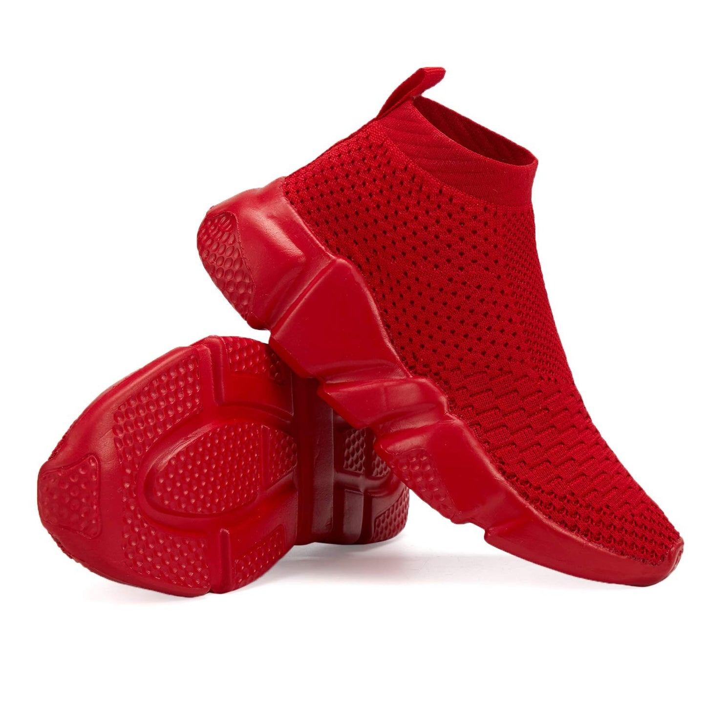 Red Knit Boys' High-Top Sneakers for Toddlers - Size 13 Red Mesh Athletic Shoes