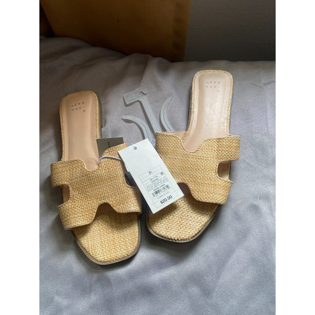 A New Day Nina H-Band Slide Sandals Beige Size 6 Block Heel Slip-On