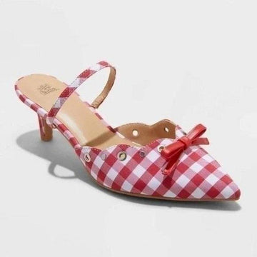 Women’s Lysandra Gingham Eyelet Kitten Heels Red
