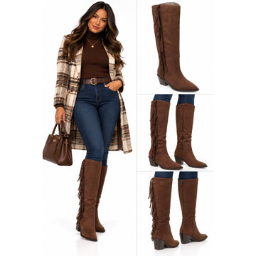 Universal Thread Patsy Tall Fringe Western Boots Chocolate Brown