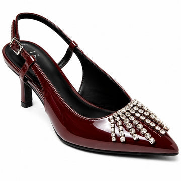 A New Day Serafina Burgundy Rhinestone Slingback Pumps