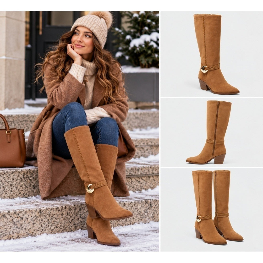 Universal Thread Rio Women’s Tall Block-Heel Boots – Tan Faux Suede.