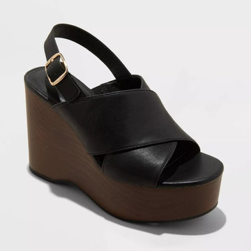 Women’s Naomi Black Wedge Sandals Crisscross Strap