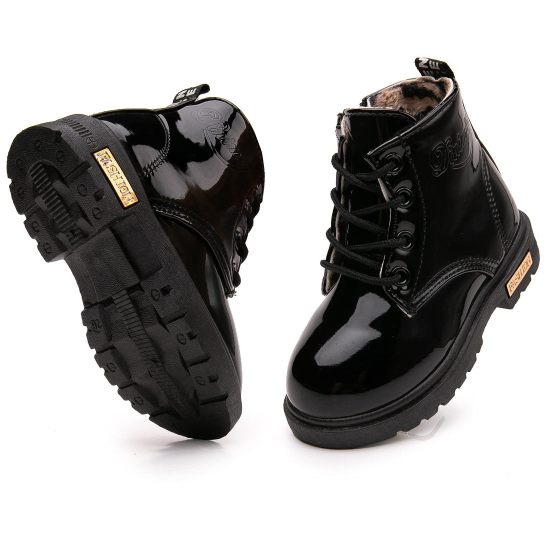 Toddler Girl Black PU Leather Snow Boots – Waterproof Non-Slip Winter Size 12