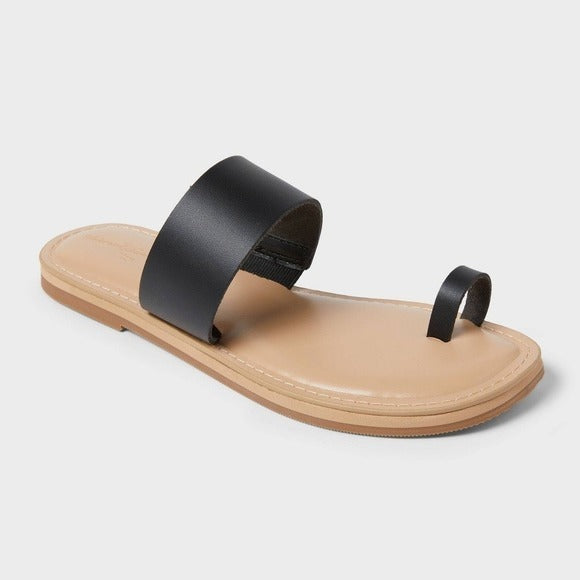 Women's Universal Thread Juno Toe Ring Flat Sandals Black Size 7 New With Tags
