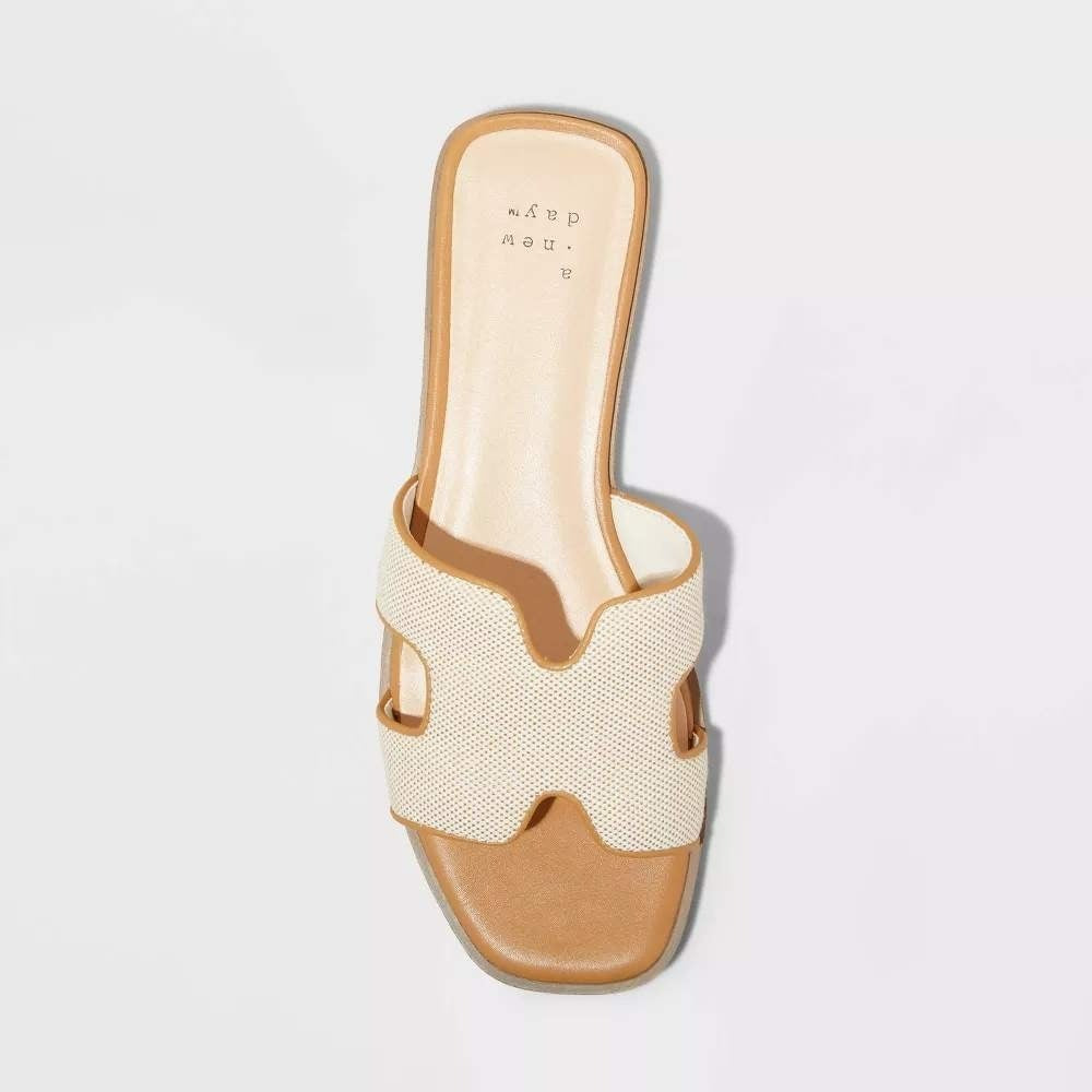 A New Day Nina H-Band Slide Sandals Khaki Size 7.5 Block Heel Slip-On