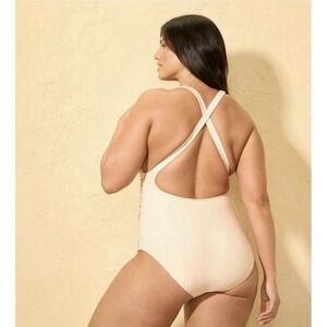 Women's Shade & Shore Cream Plunge One Piece Swimsuit XS New With Tags